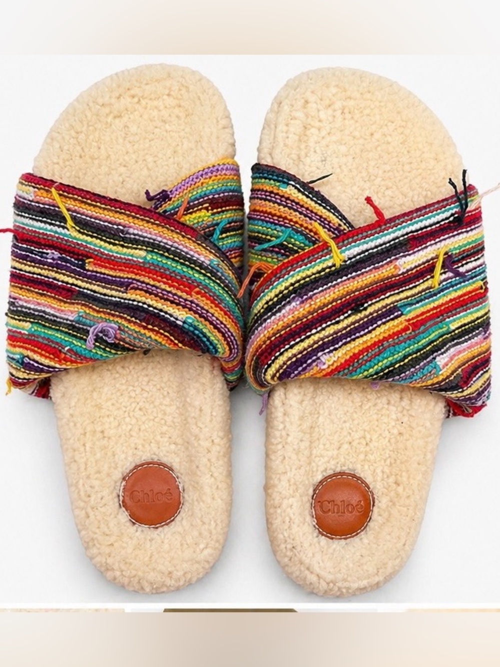 Chloe Multicolor Striped Fleece Slide Sandals with Cream Footbed